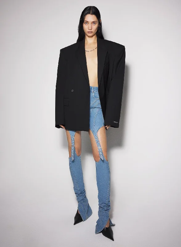 Fashionable and casual blue buckled chaps skinny jeans