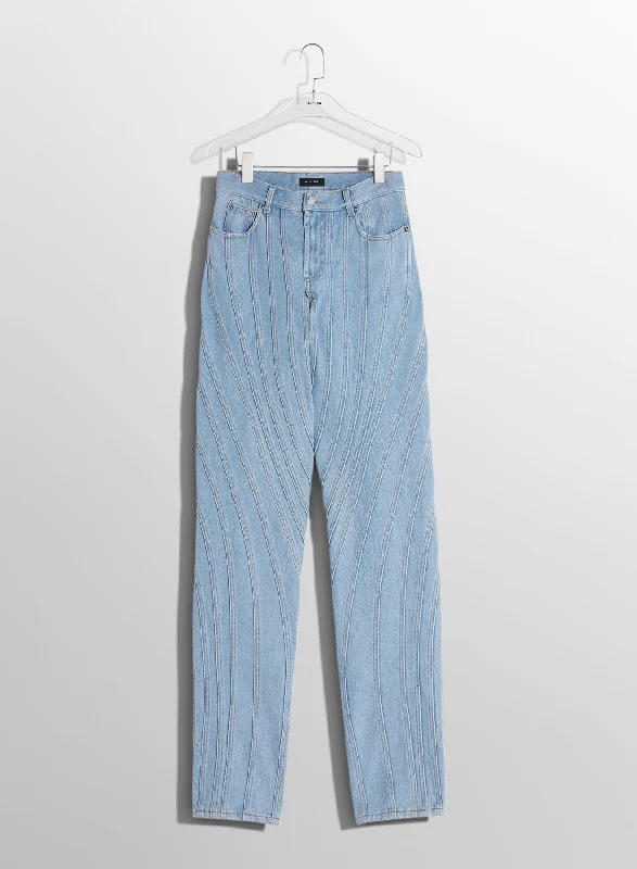 Sports litigation style blue spiral baggy jeans