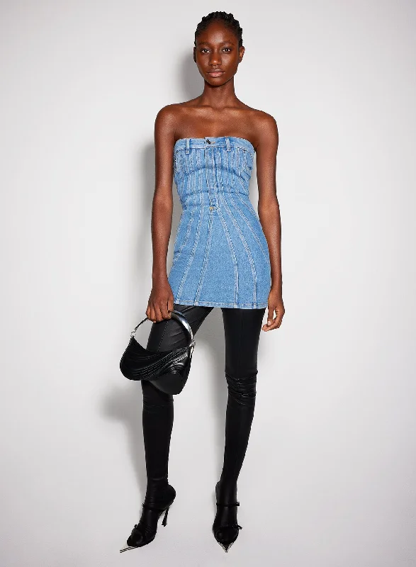 Alice style blue spiral denim bustier dress