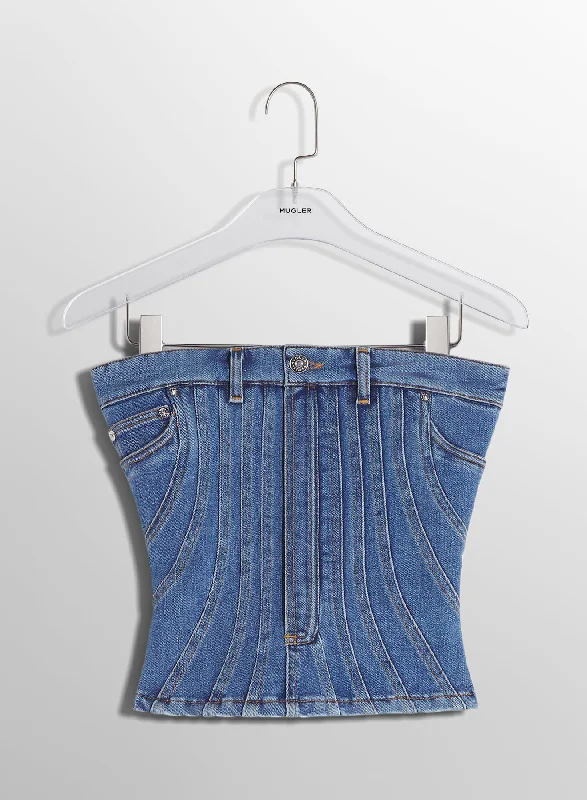 Design sense blue spiral denim bustier