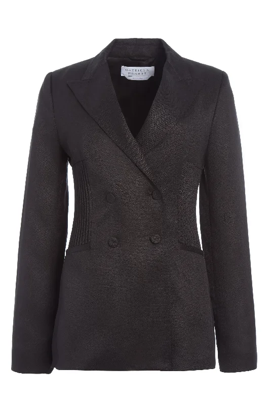 Simple research Double lapel blazer Brett Blazer in Black Textured Linen