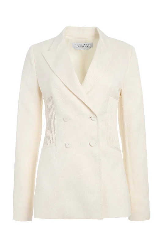 Avant-garde trend Cropped sleeve blazer Brett Blazer in Ivory Textured Linen