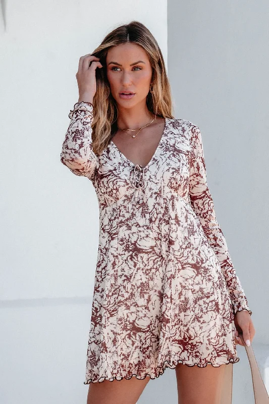 Street Sports Style Layered bodysuit Brown Floral Print Romper Dress