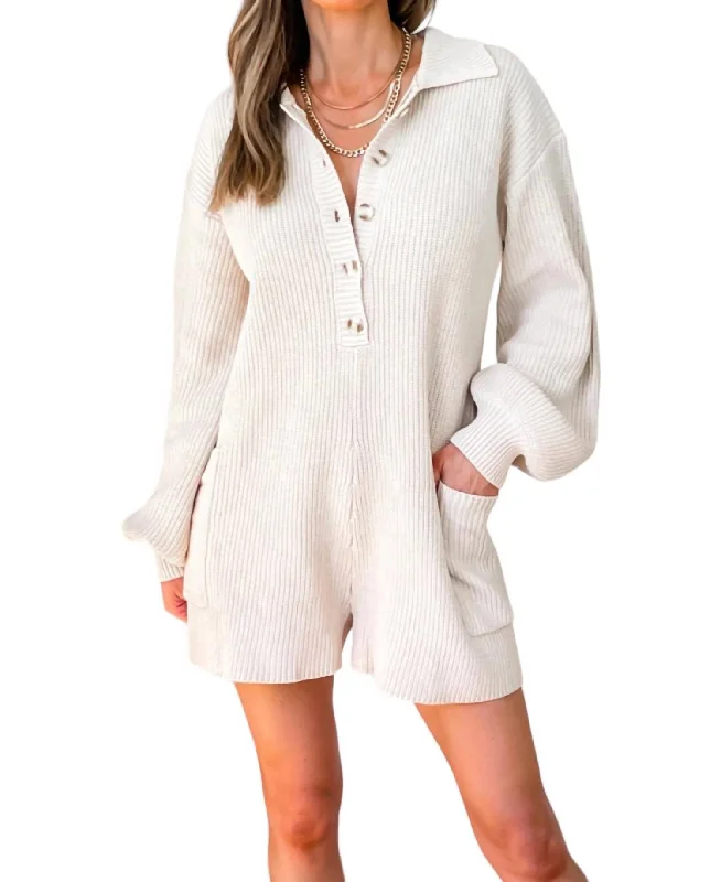 Cool Summer Tunic bodysuit Buttoned Sweater Romper In Cream