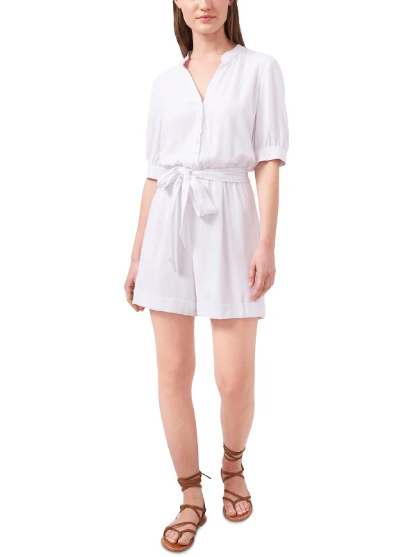 Knitted Design Button-down bodysuit Caitlyn Womens Cuffed Belted Romper