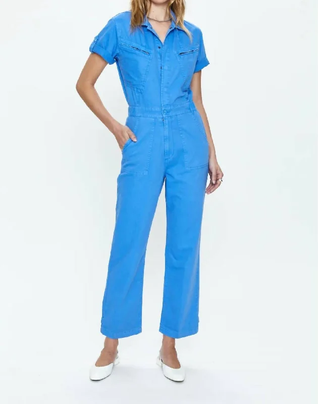 Customized Version Lace bodysuit top Campbell Aviator Jumpsuit In Blue