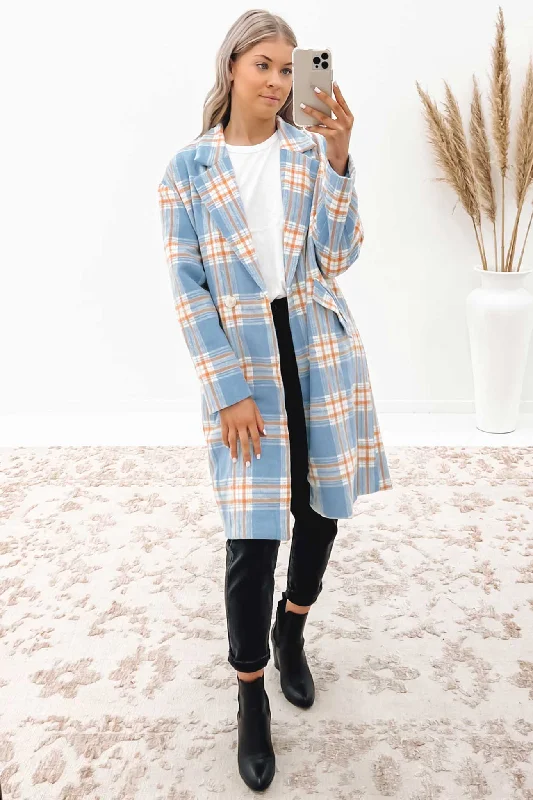 Leisure Travel Classy winter coat Chantelle Coat Blue Check