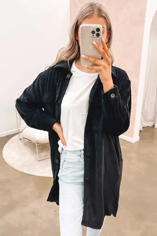 Fashionable and casual Embellished fleece jacket Dahna Shacket Black