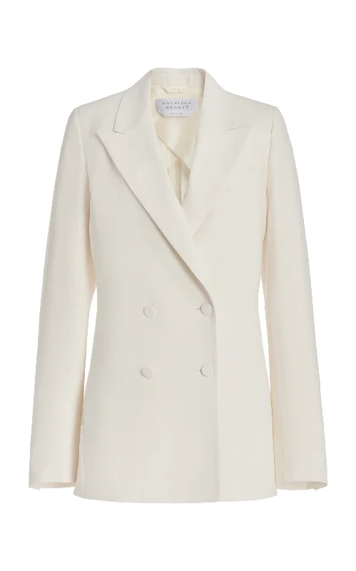 Energetic Peak lapel blazer Damus Blazer in Ivory Silk Wool Cady