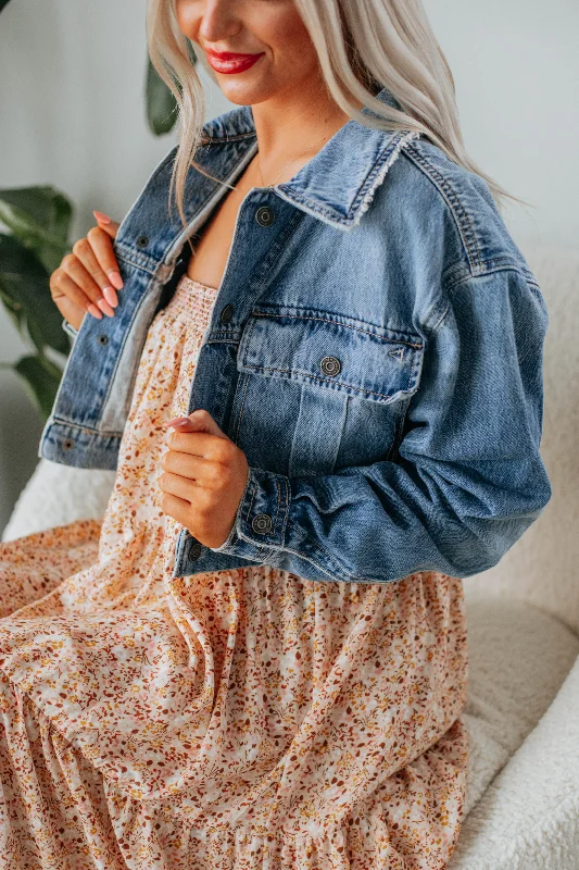 Street Style Winter-weight puffer Desi Hidden Denim Jacket - Medium Wash
