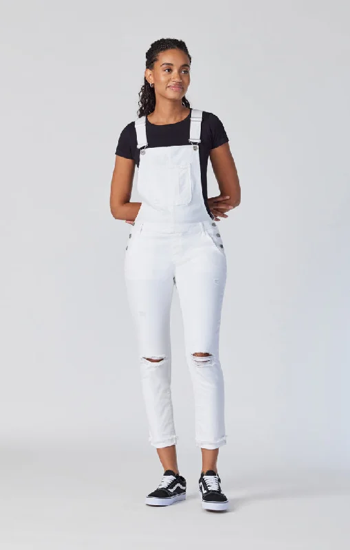 Romantic And Sweet Sports bodysuit EDERA OVERALLS IN WHITE RIPPED&FRINGE