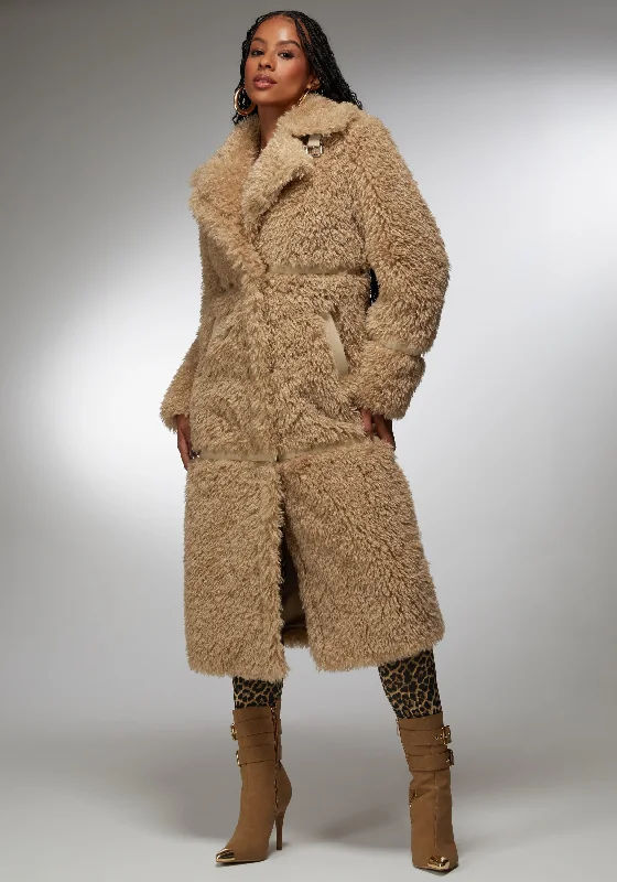 Comfortable down Wool-blend jacket Faux Fur Maxi Coat