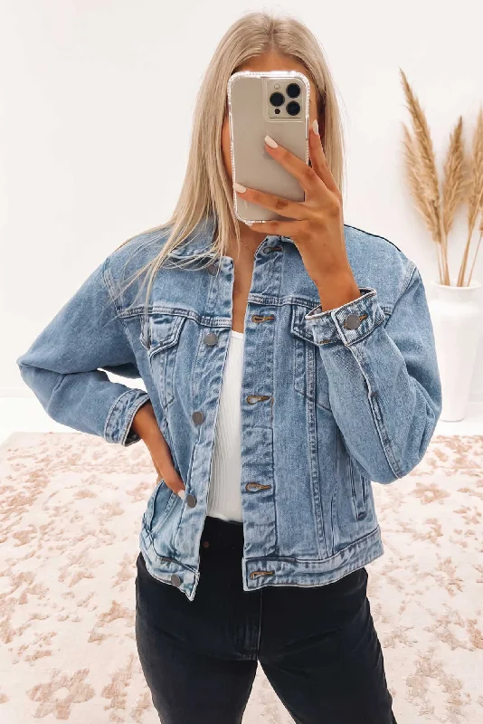Extra long version Cropped jacket Finley Denim Jacket Light Blue