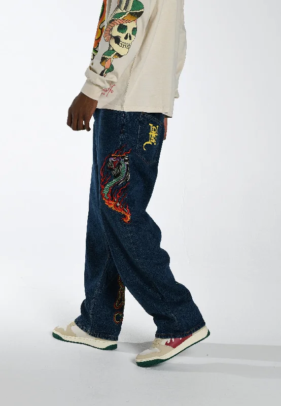 Amazing design Mens Flamer-Snake Baggy Jeans - Indigo