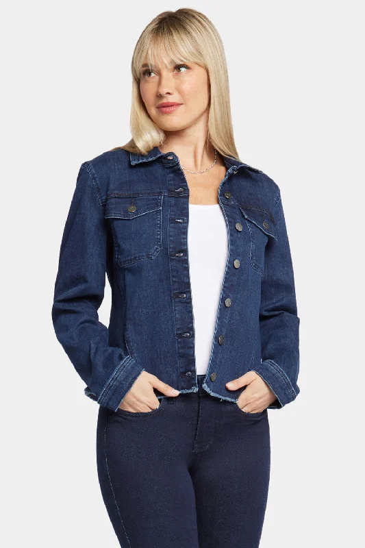 Comfortable and simple Blazer coat Frayed Hem Denim Jacket - Underground