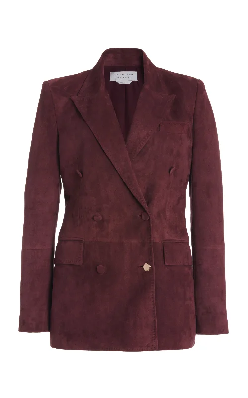 Mid-length Style Plaid check blazer Gavin Blazer in Deep Bordeaux Suede