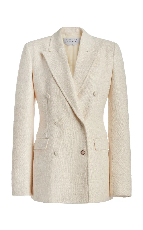 High-waisted pants style Formal blazer Gavin Blazer in Ivory Silk Virgin Wool Slub