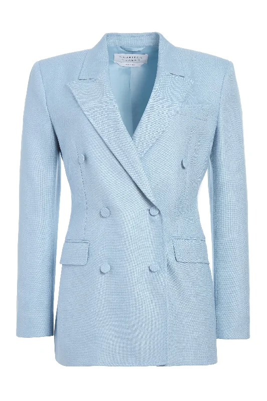 Letter embroidery Long blazer Gavin Blazer in Stone Blue SIlk Virgin Wool