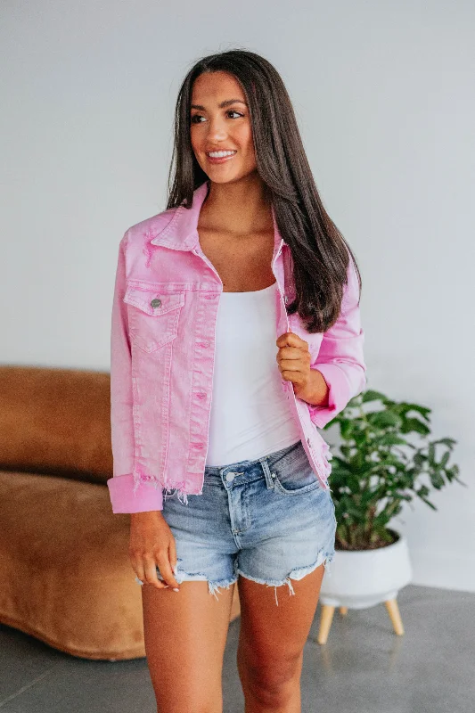 Street Style Suit Lined bomber jacket Gemma Risen Denim Jacket - Acid Pink