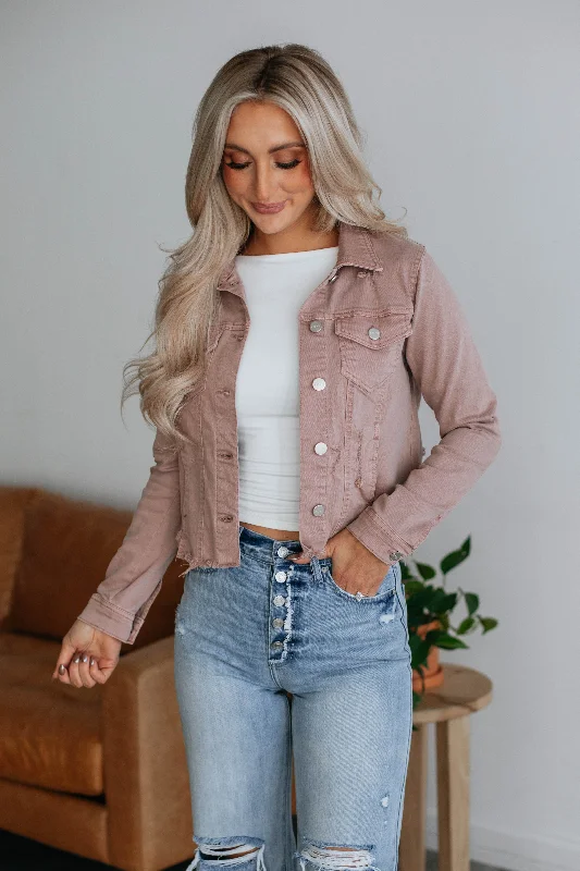 Independent design Suede bomber jacket Gemma Risen Denim Jacket - Dusty Mauve