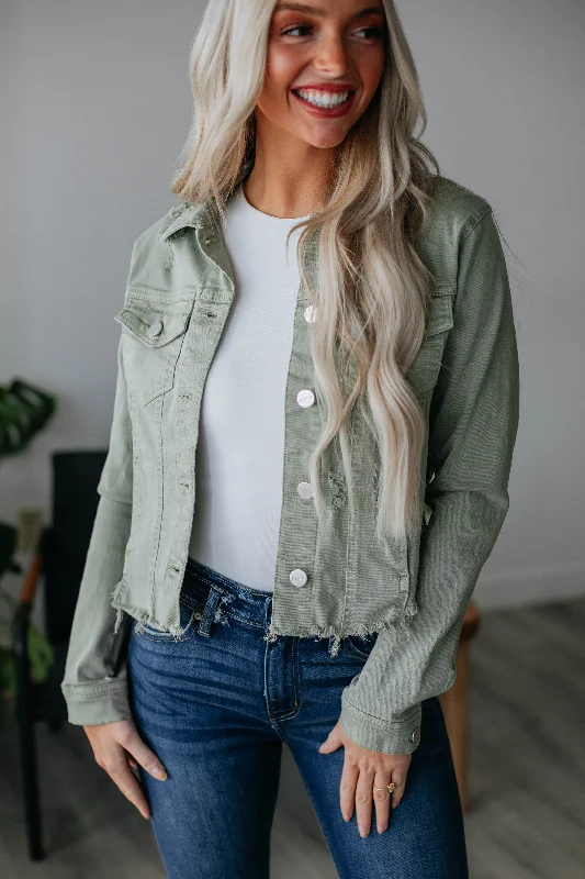 Printed pattern Soft woolen jacket Gemma Risen Denim Jacket - Olive