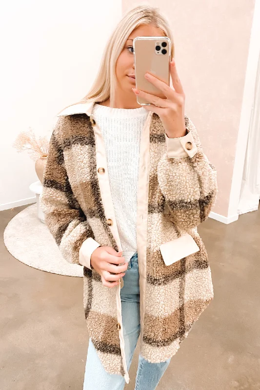 Sports Comfort Style Sheepskin jacket Grayson Teddy Shacket Choc