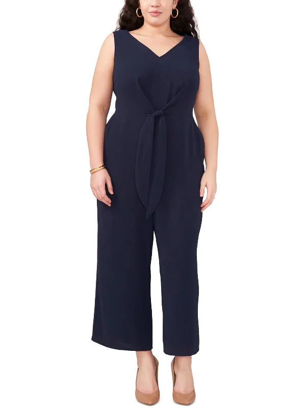 Retro Skirt Design Casual bodysuit Island Oasis Womens Tie Waist Wide Leg Jumpsuit