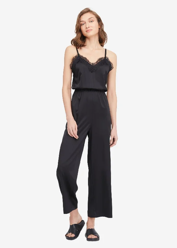 Comfortable And Simple Back hook bodysuit Lace Trimmed Silk Jumpsuit