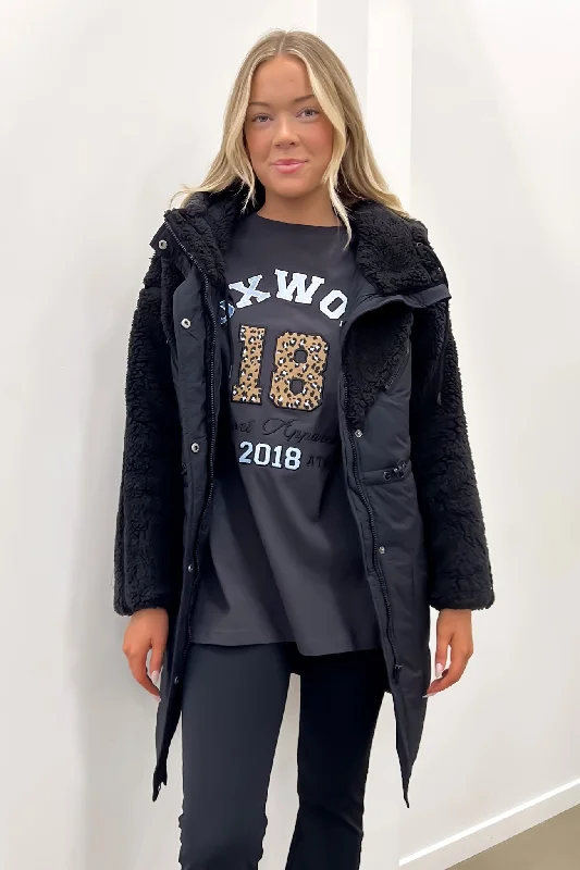 Fashionable and versatile Wool coat Longline Anorak Black