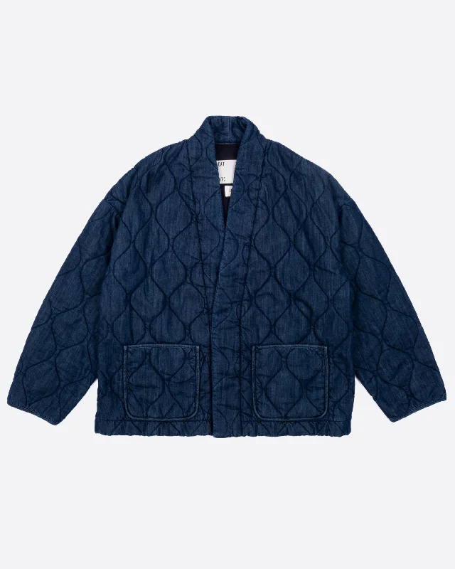 Printed pattern Straight-cut trench Edo Jacket Quilted Denim Indigo