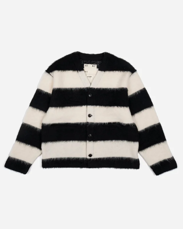 Advanced Customization Hooded parka Basic Cardigan Mohair Stripes Black / White