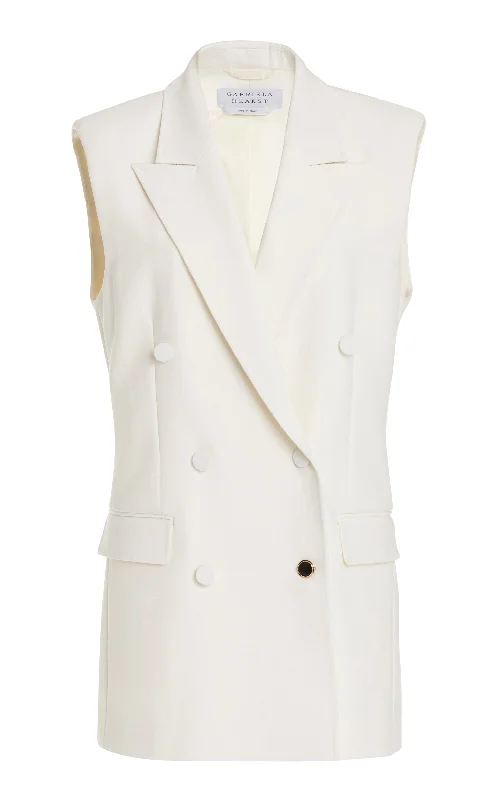 Multi-functional style Cropped blazer Mayte Vest in Ivory Silk Wool Cady