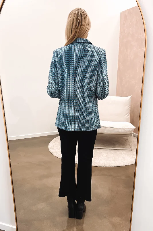 Sports litigation style Lightweight denim jacket Merci Ponte Blazer Blue Dogstooth