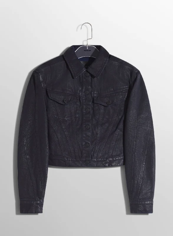 Hip-hop Style midnight blue waxed denim jacket