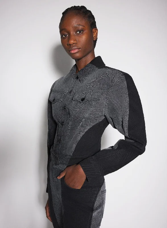 Street Style bi-tone black denim jacket