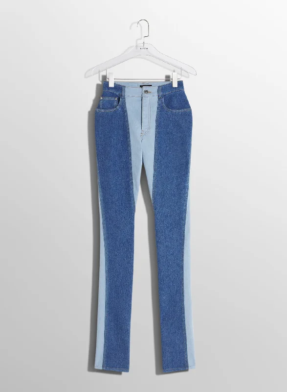 Sports Zipper Style bi-tone blue skinny jeans