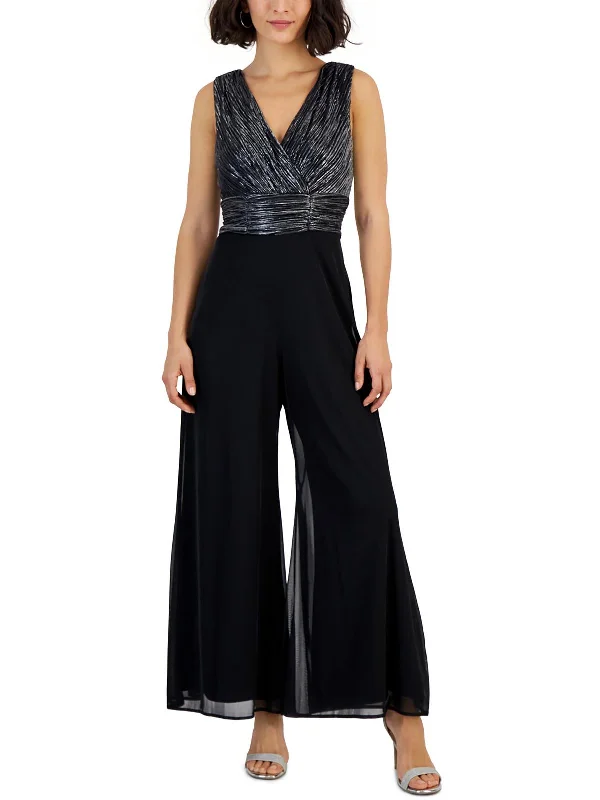 Boutique display Ribbed knit bodysuit Petites Womens Metallic Jumpsuit
