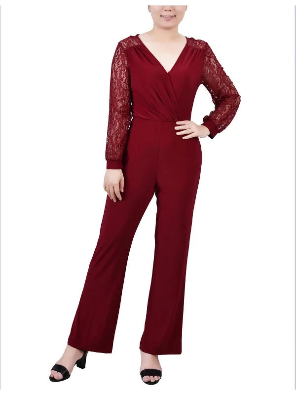Street Fashion Style Full-body shaping bodysuit Petites Womens Surplice Lace Trim Jumpsuit