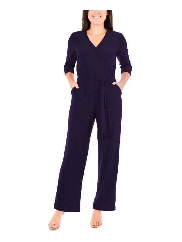 Sports Cool Snug bodysuit Petites Womens V-Neck Belted Jumpsuit