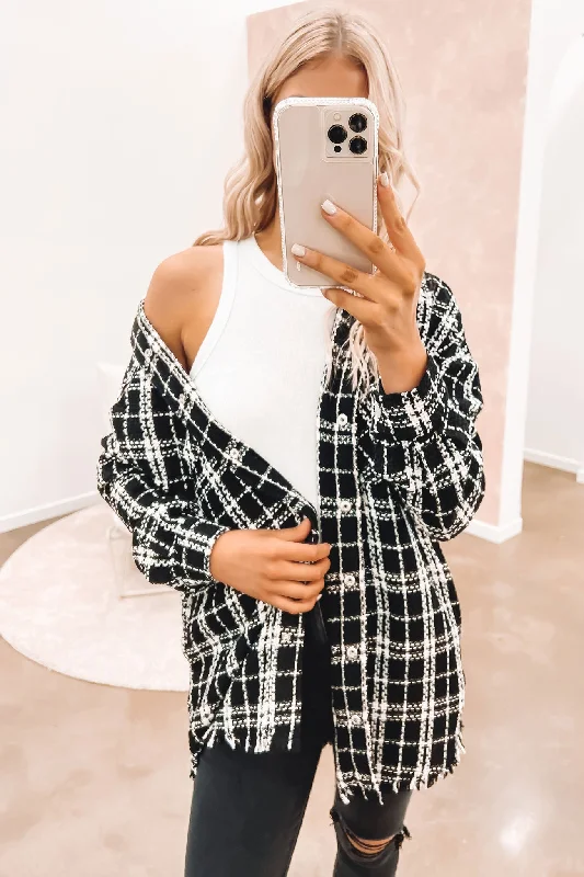 Fun and cute Relaxed-fit parka Peyton Shacket Black White