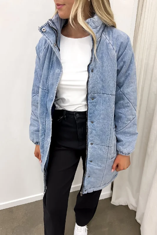 Round neck design Shearling jacket Rosalee Longline Jacket Light Blue