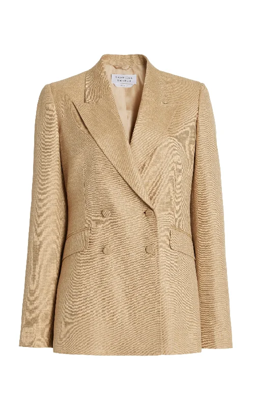 Stand-up collar design Cotton blazer Stephanie Blazer in Hay Virgin Wool and Silk Linen