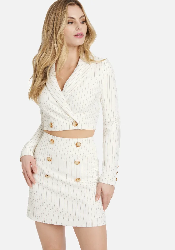 Elegant And Elegant Winter-weight puffer Stripe Twill Double Breasted Short Jacket