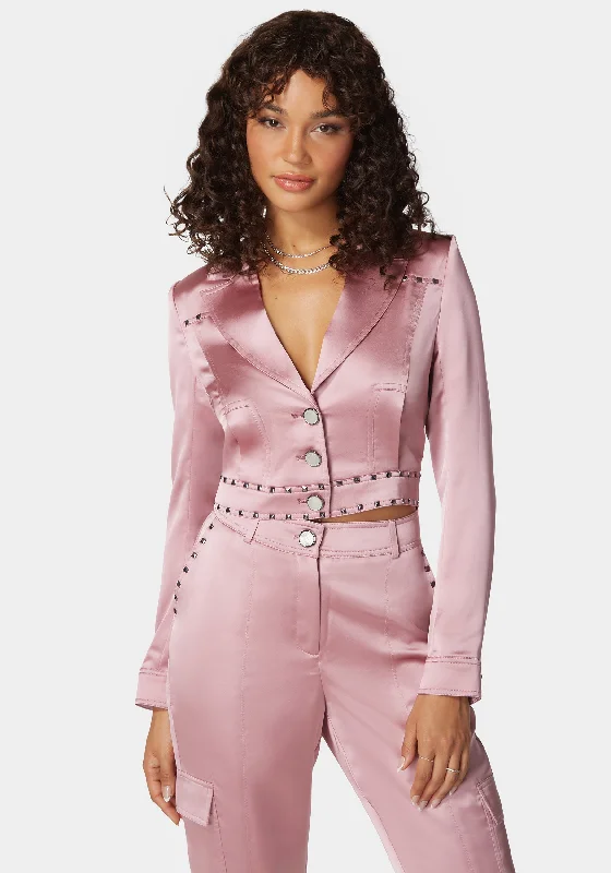 Sports Vitality Style Down-filled trench Stud Detail Tailored Satin Blazer