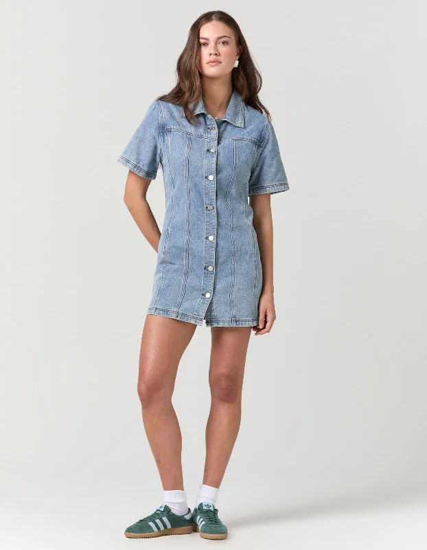 Street Sports Style Delilah Denim Dress - Mid Blue