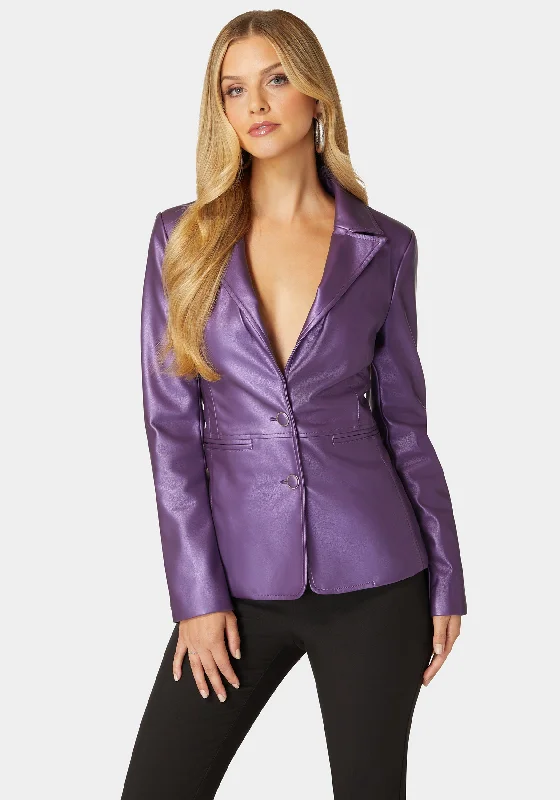 Elegant And Lazy Oversized jacket Tailored Metallic Vegan Leather Blazer