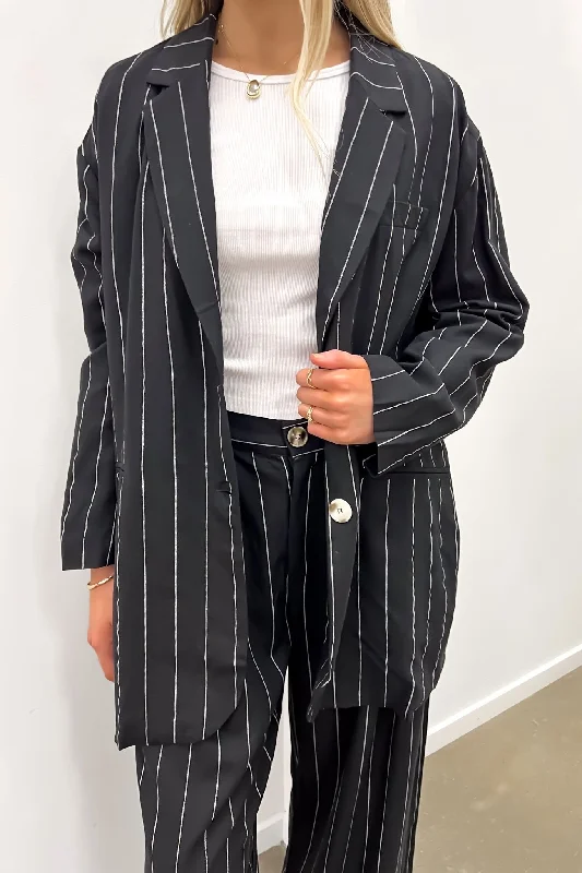 Independent design Thick denim jacket Thea Blazer Black Pinstripe