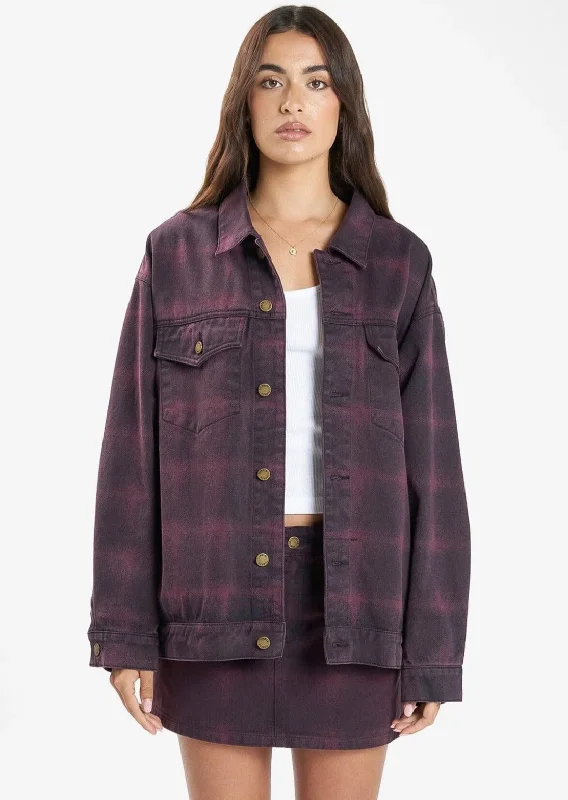 Classic Retro Morgan Barrio Check Jacket Deep Plum