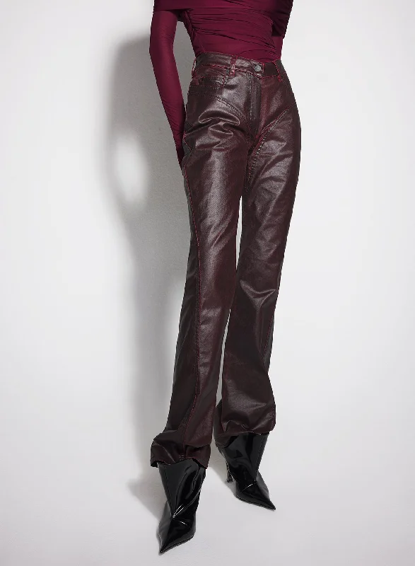 Sports High Waist Style burgundy waxed denim pants