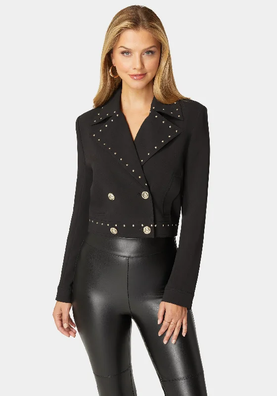 Celebrity Style Single-breasted coat Studded Woven Twill Blazer